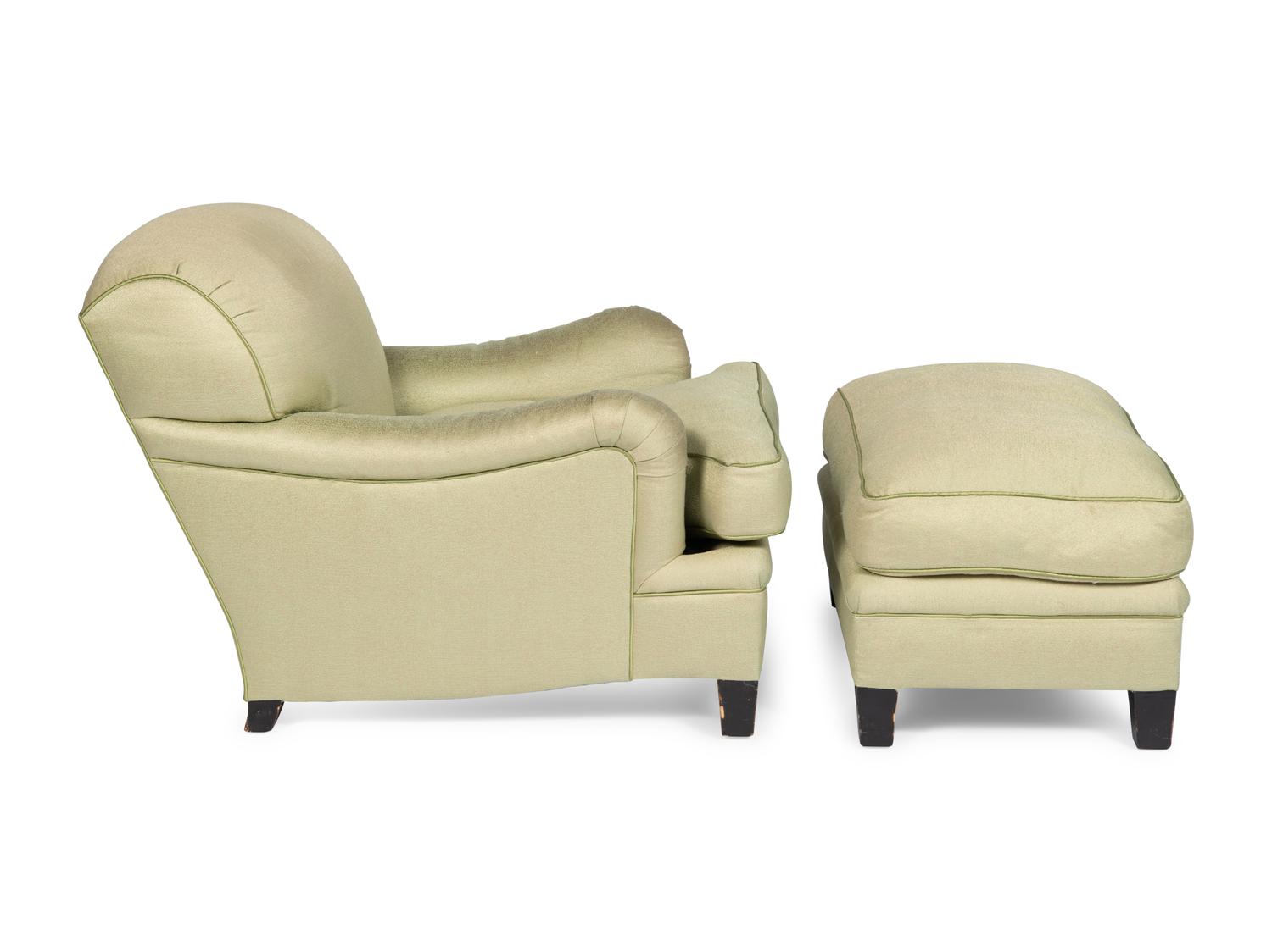 A Pair of Custom Celadon Green Silk Upholstered Armchairs