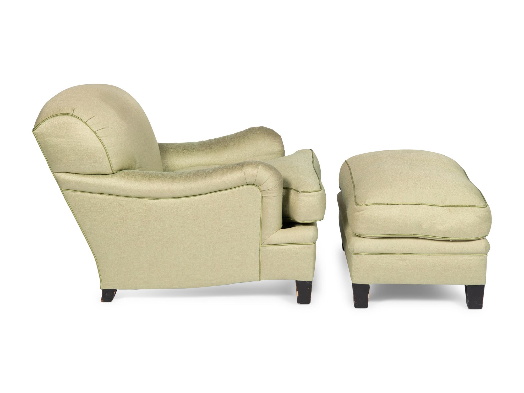 A Pair of Custom Celadon Green Silk Upholstered Armchairs