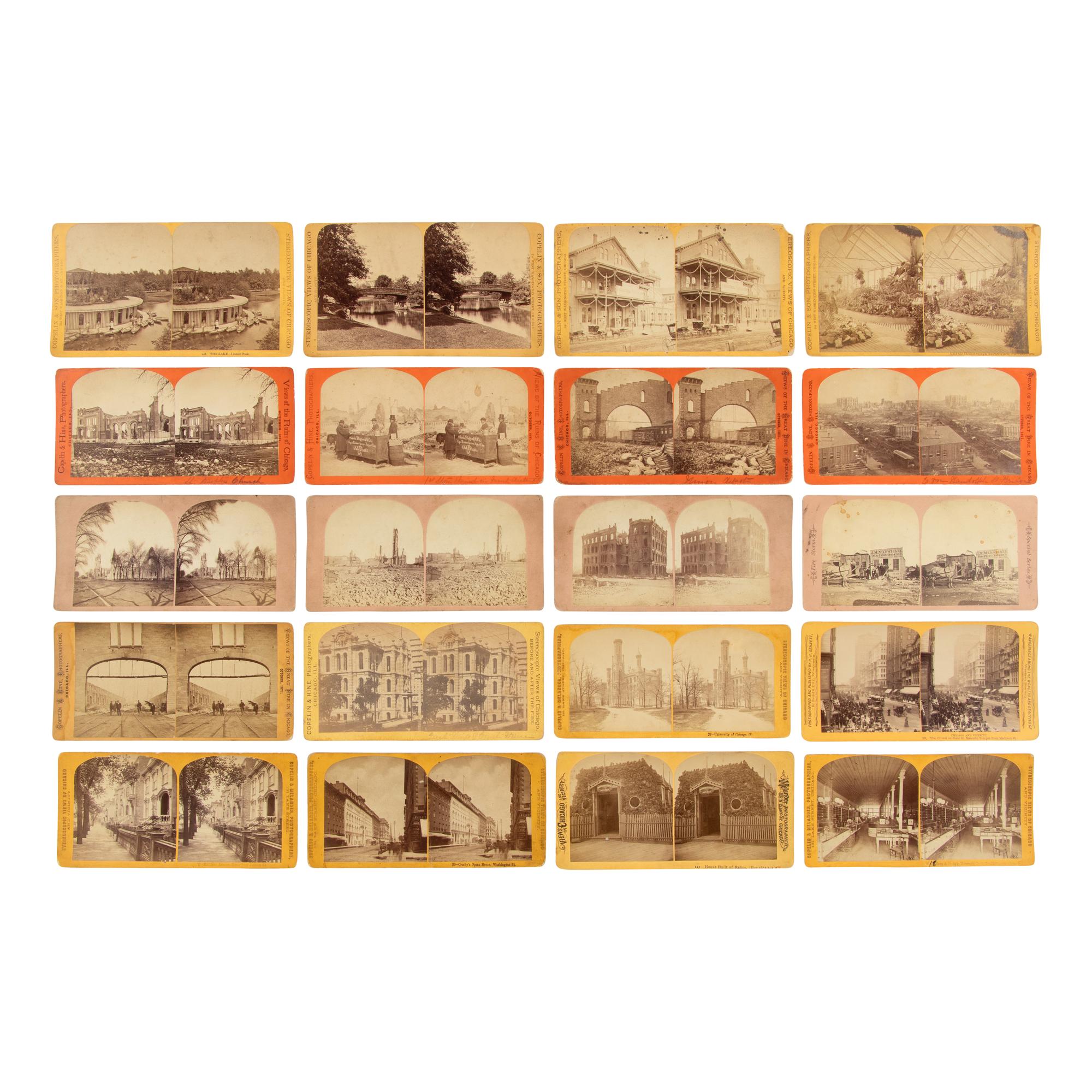 [Chicago Fire]. A collection of 96 stereoviews taken before and after the Great Chicago Fire of 1871, many by Copelin and Melander.