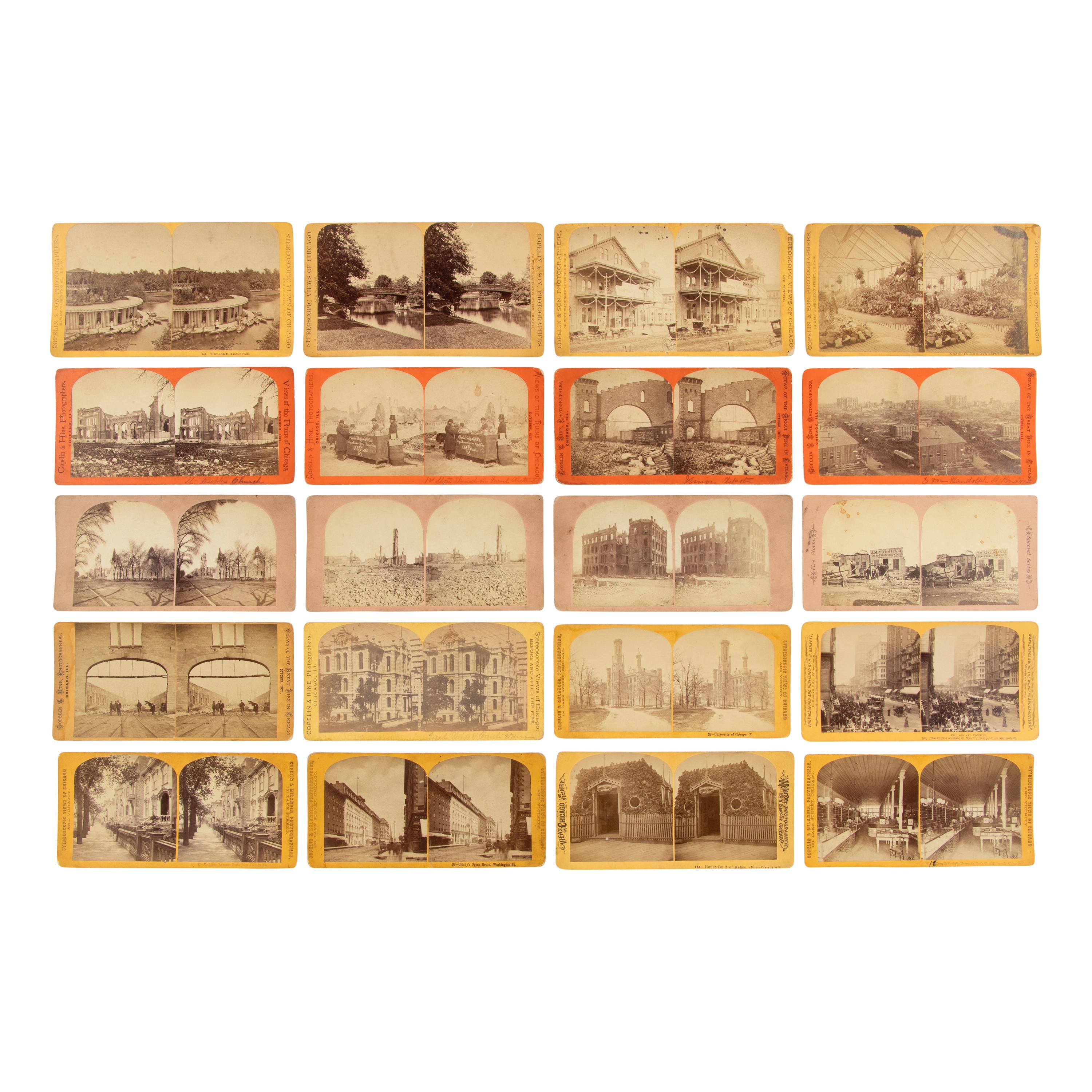 [Chicago Fire]. A collection of 96 stereoviews taken before and after the Great Chicago Fire of 1871, many by Copelin and Melander.