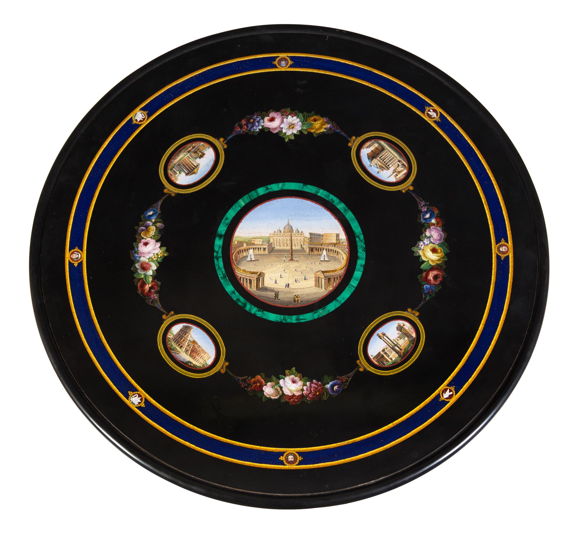 An Italian Micromosaic Table Height 29 1/2 x diameter of top 27 1/2 inches. — 19TH CENTURY