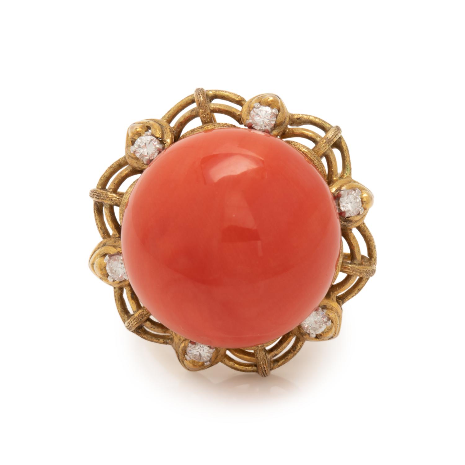 CORAL AND DIAMOND RING