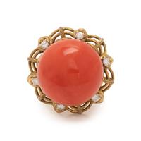 CORAL AND DIAMOND RING
