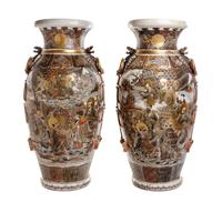 A Pair of Japanese Satsuma Porcelain Vases Height 31 1/8 inches. — 20TH CENTURY