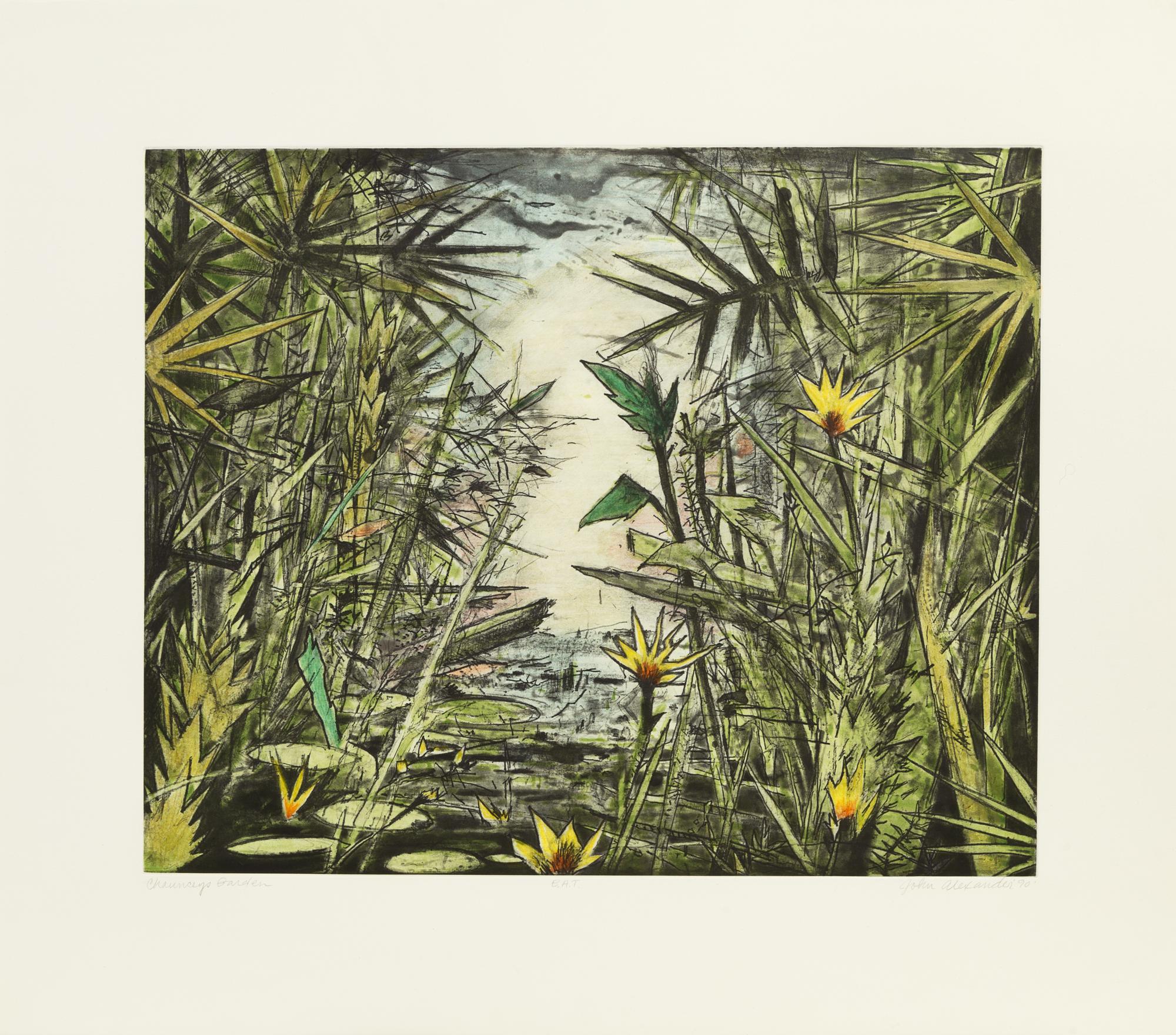 John Alexander, (American, b. 1945), Heart of Darkness, Sabine Pass, Chauncy's Garden, and Honky Tonk Moon, 1990 (four works)