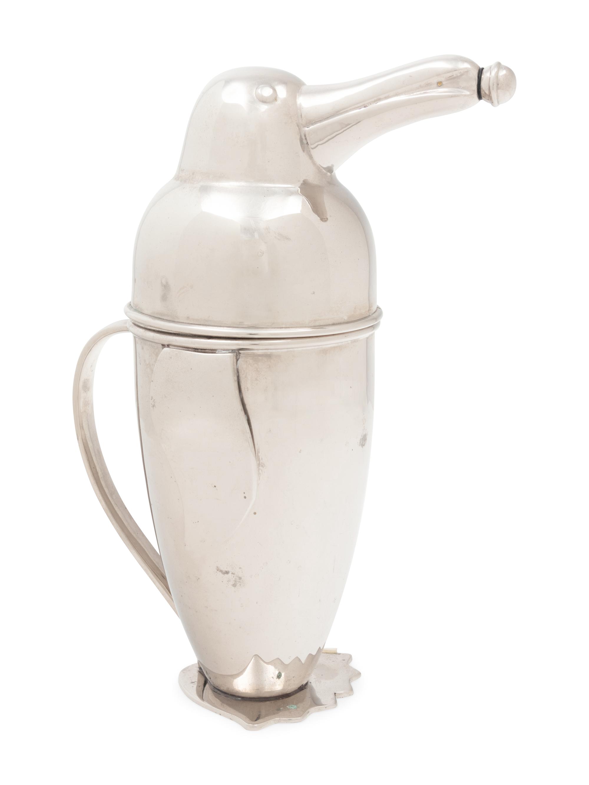 A Chromed Metal Penguin Cocktail Shaker