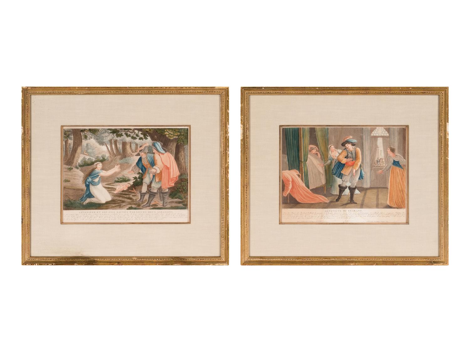 A Set of Four French Hand-Colored Engravings in Giltwood Frames