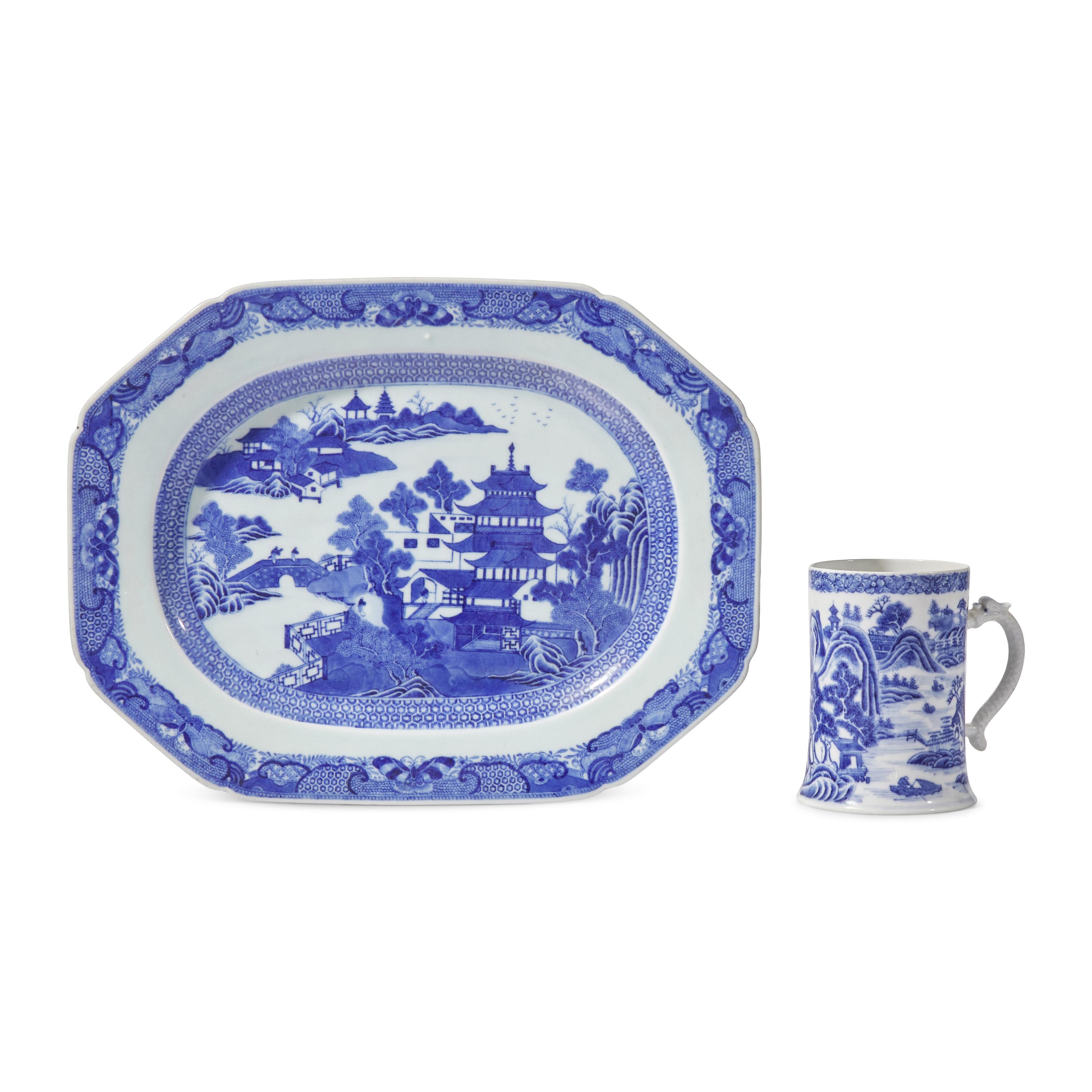A Chinese Export Porcelain Blue Fitzhugh Platter and Mug