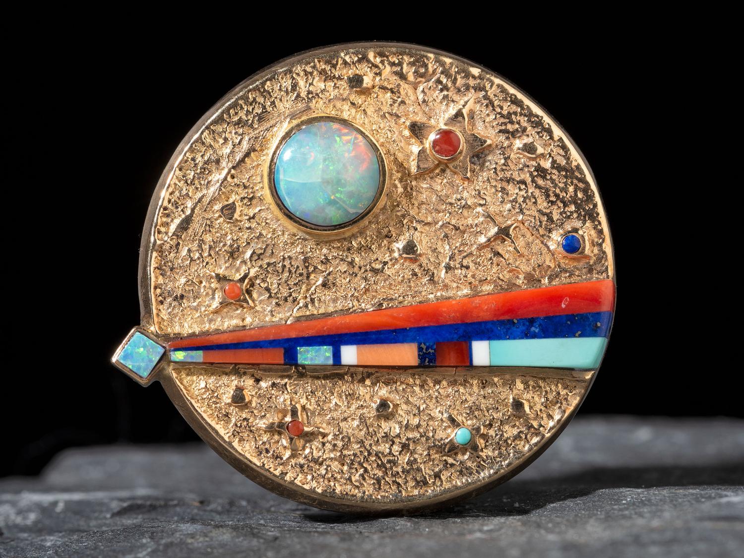14K Gold Inlaid Celestial Pendant