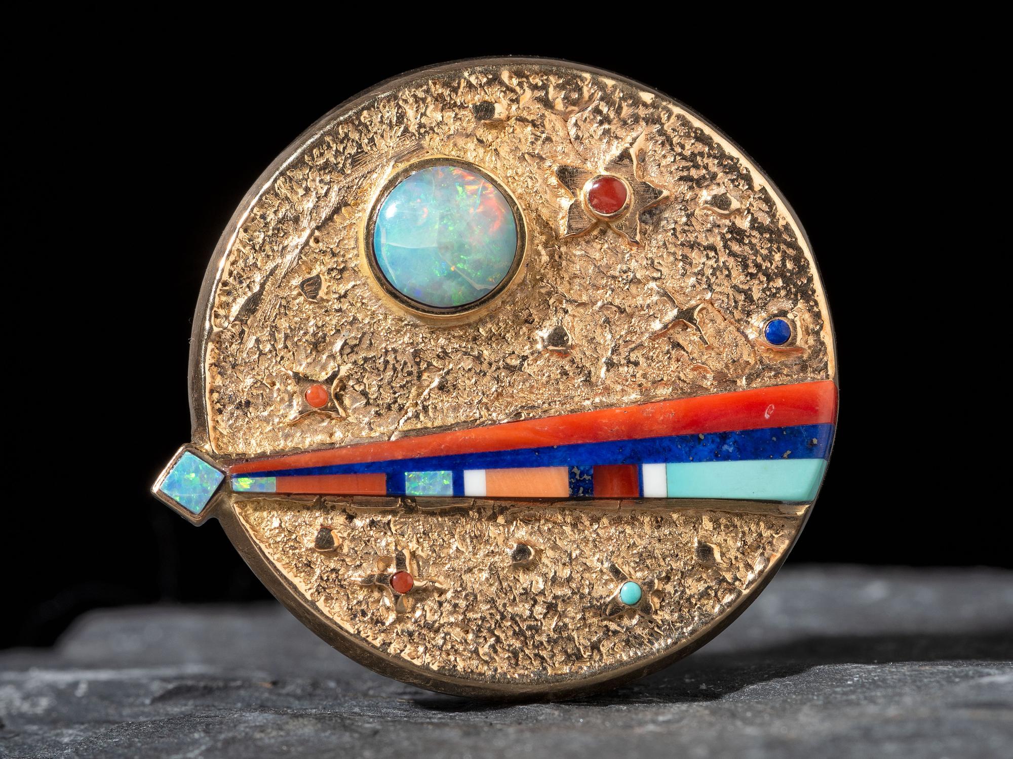 14K Gold Inlaid Celestial Pendant