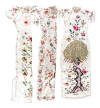 Three Chinese Cream Ground Silk Lady's Cheongsams, Qipao
