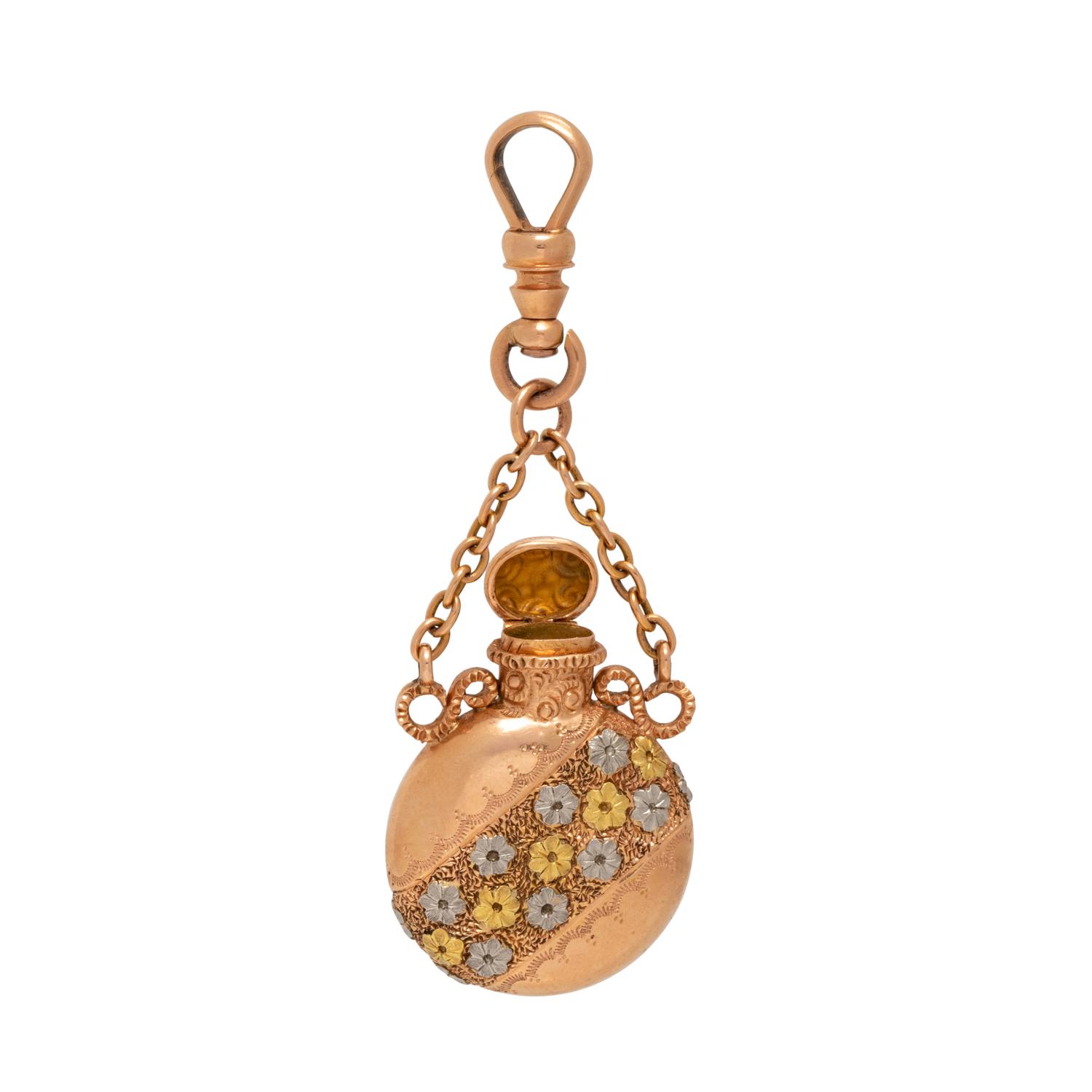 ANTIQUE, TRICOLOR GOLD BOTTLE FOB PENDANT