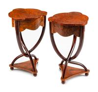 A Pair of Biedermeier Style Shaped Triangular Circassian Walnut Occasional Tables
