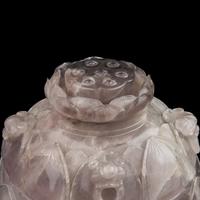 A Large Chinese Carved Amethystine Quartz "Lotus" Footed Vessel and Cover