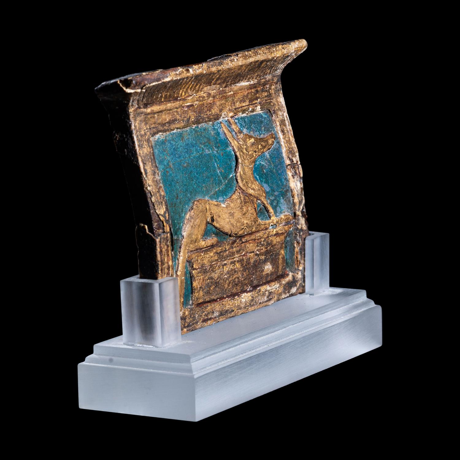 An Egyptian Enamel and Gilt Wood Anubis Pectoral