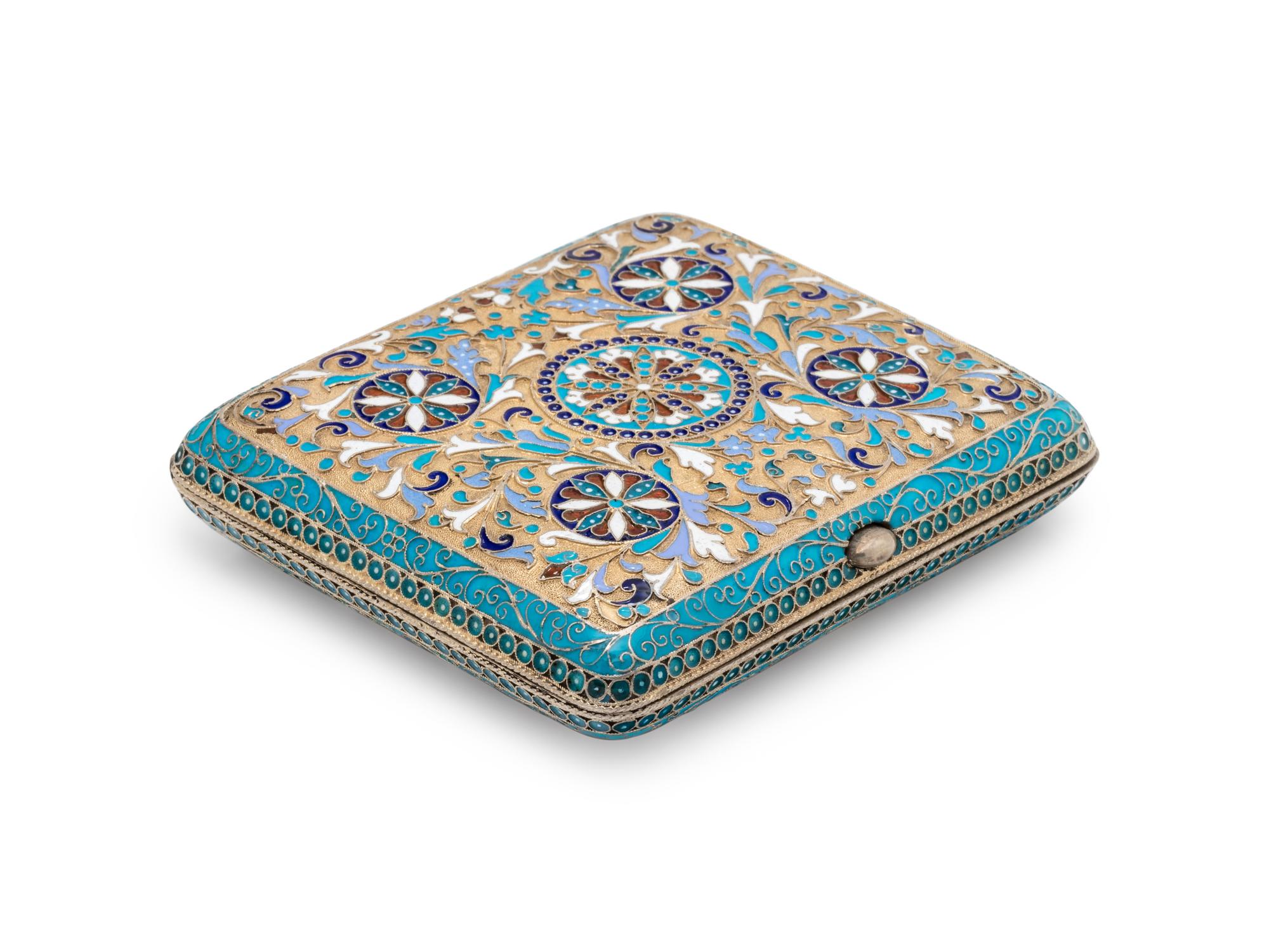 A Russian Silver-Gilt and Enamel Cigarette Case