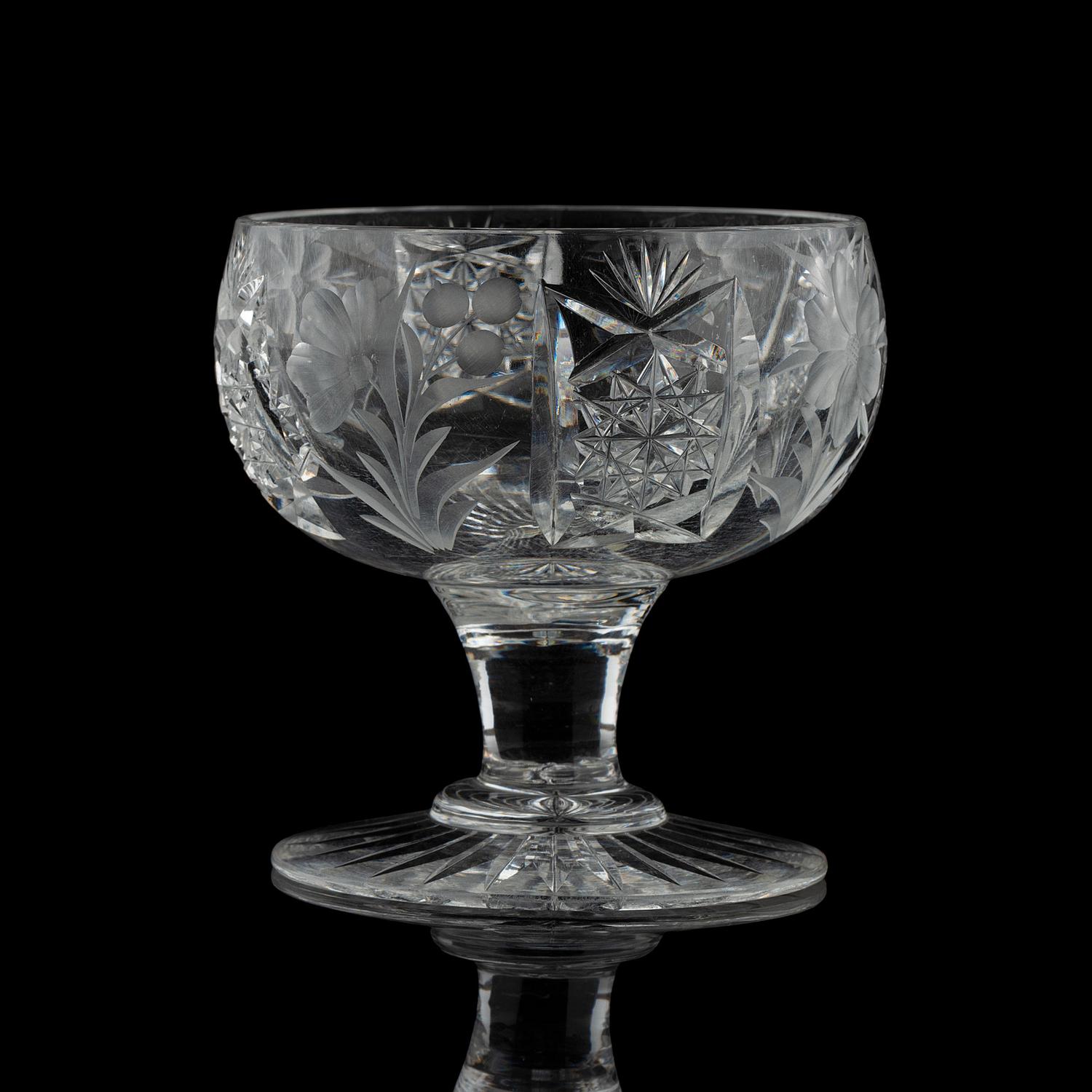 A Tuthill Intaglio-Cut Glass Punch Bowl with Eight Cups