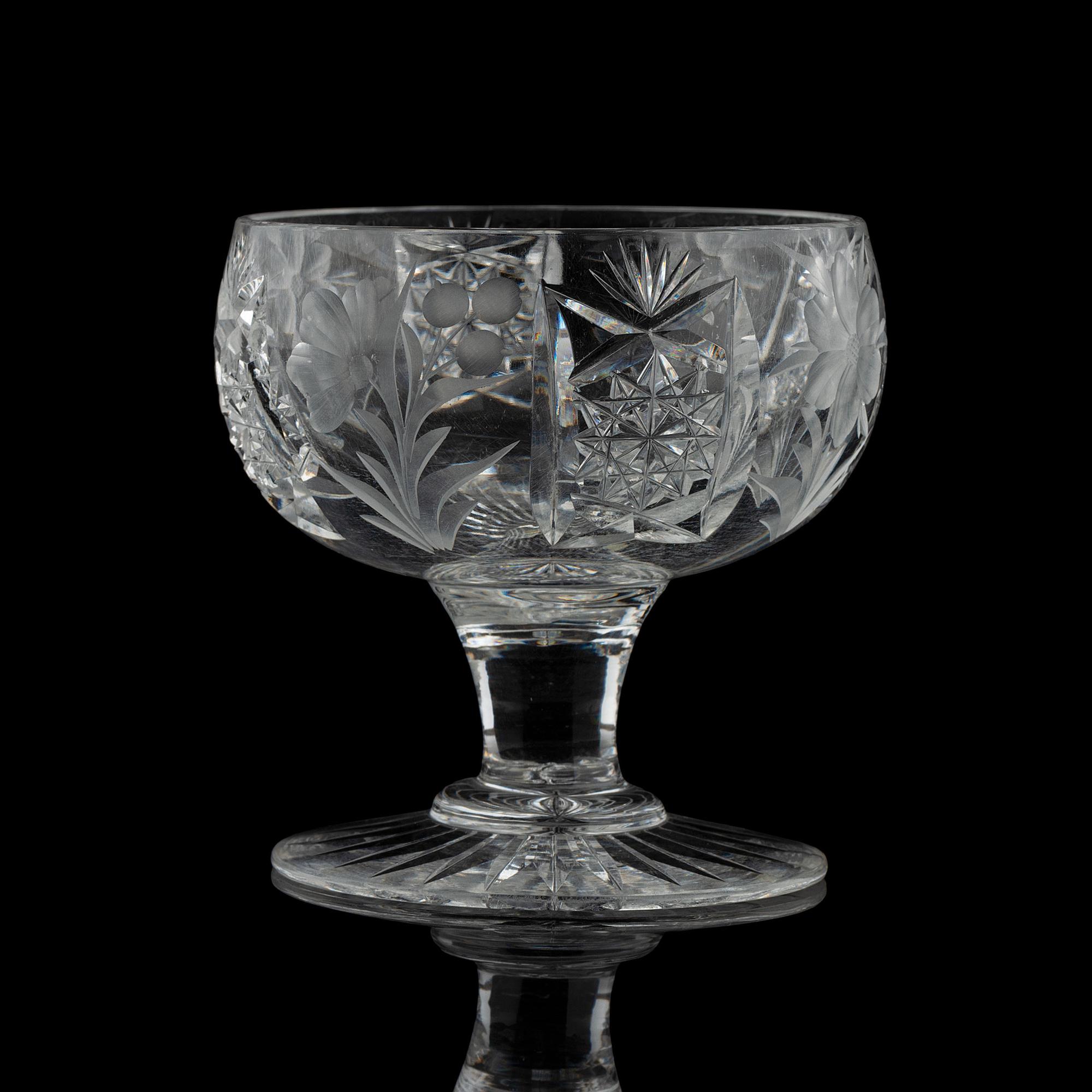A Tuthill Intaglio-Cut Glass Punch Bowl with Eight Cups