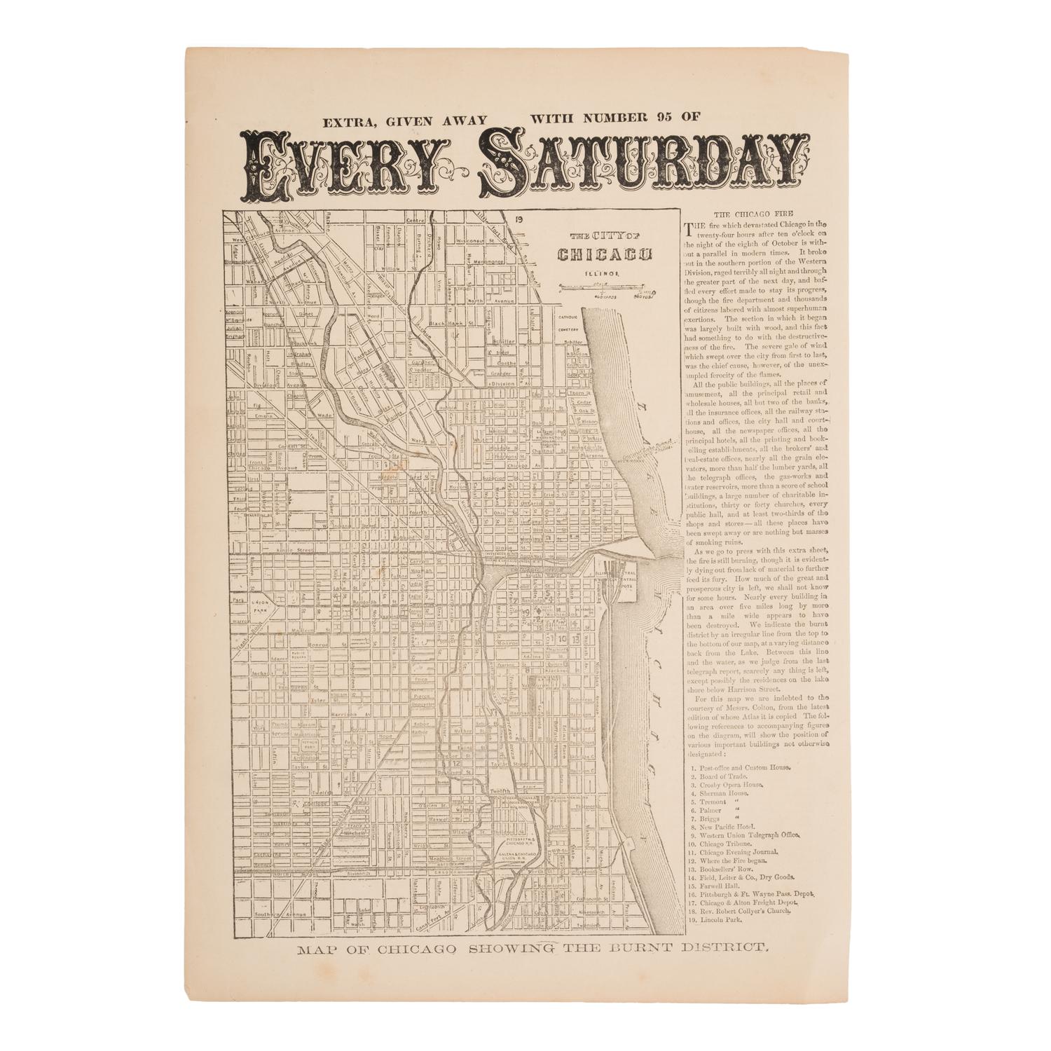 [Chicago Fire]. A group of 8 maps of Chicago, most showing the burnt district, comprising: