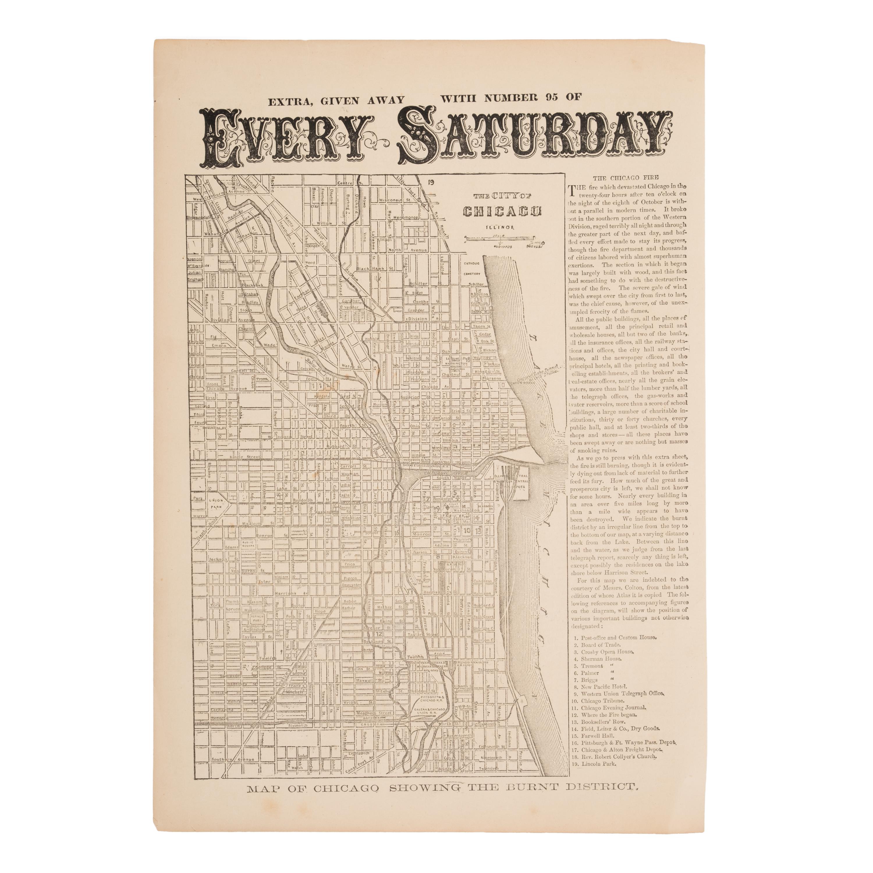 [Chicago Fire]. A group of 8 maps of Chicago, most showing the burnt district, comprising: