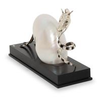 A Roberto Estevez Seahorse Nautilus Shell and Silver Sculpture