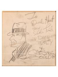 [CARTOON ART]. GOULD, Chester (1900-1985). Very early pencil drawing of Dick Tracy. N.p., ca 1931. "ONE OF THE EARLIEST KNOWN DRAWINGS OF HIS INFAMOUS CRIME FIGHTER"