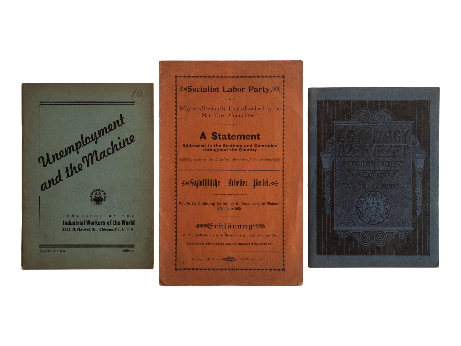[LABOR]. A group of ephemera and pamphlets related to the labor movements of the late 19th and early 20th centuries, including an autograph letter signed by Annie LePorte DIGGS.