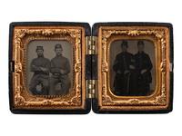 [CIVIL WAR]. Two sixteenth plate tintypes of Civil War NCO pards housed together in Union case.