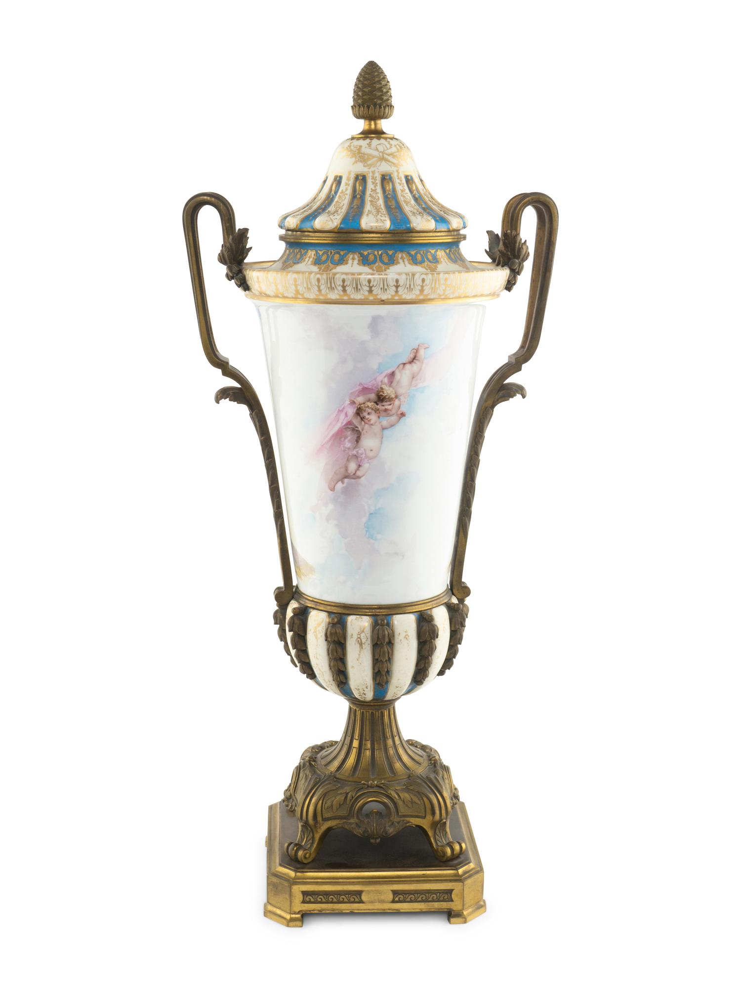 A Gilt Bronze Mounted Sèvres Porcelain Urn