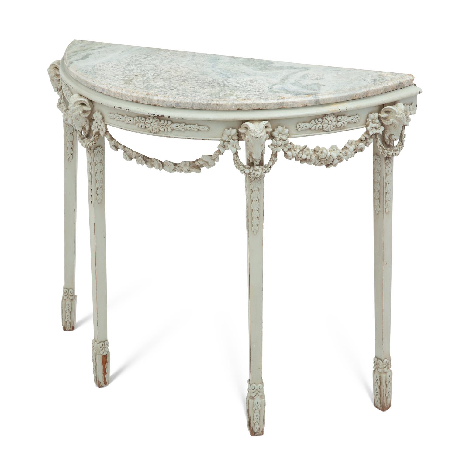 A Louis XVI Style Grey-Painted Marble-Top Console Table