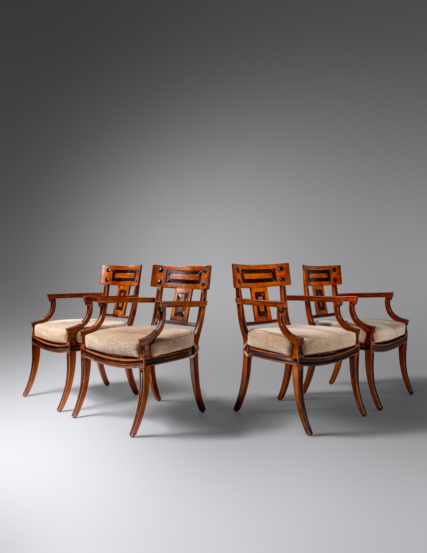 Set of Four Klismos Arm Chairs Baker, USA