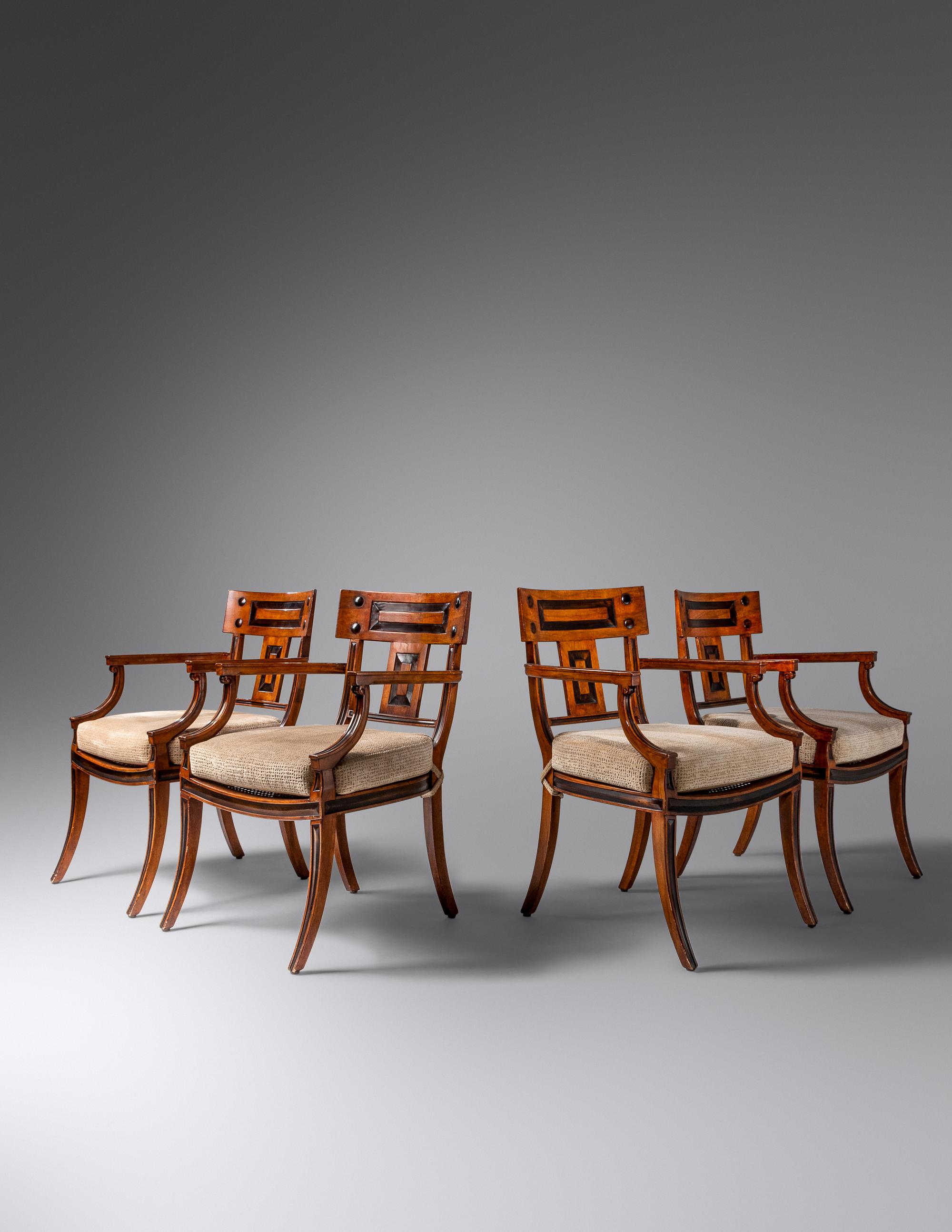 Set of Four Klismos Arm Chairs Baker, USA