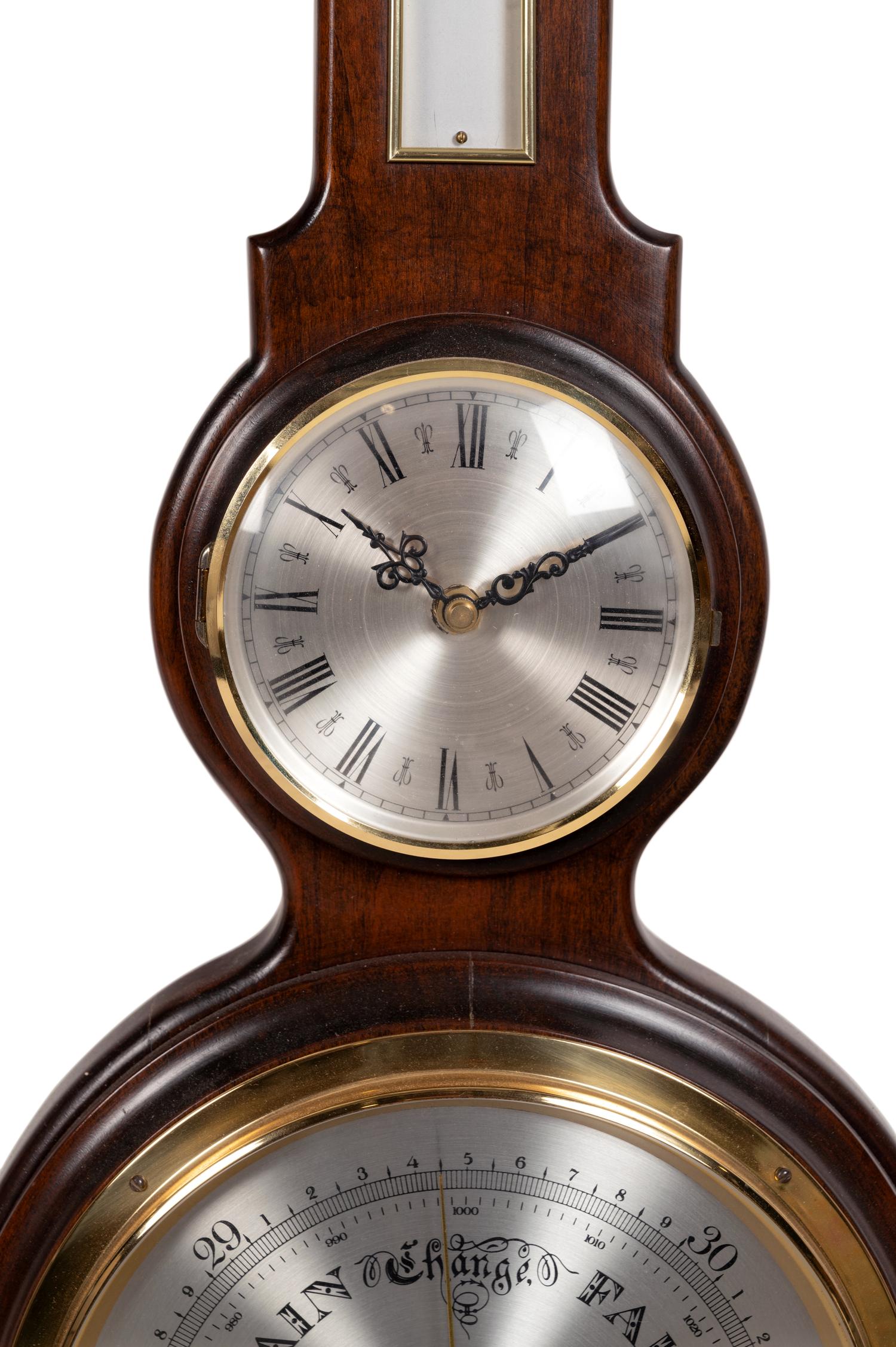 An Admiral Fitzroy Mahogany Barometer and a Modern English Mahogany Clock with Barometer