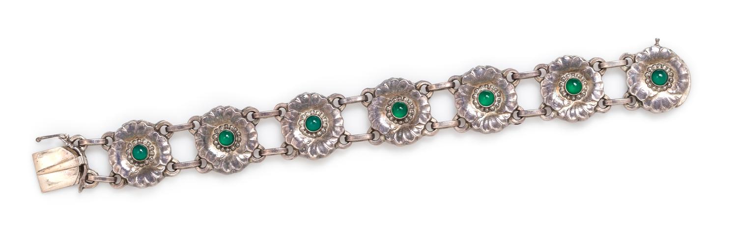 A Sterling Silver and Dyed Green Onyx Bracelet, Georg Jensen, 21.65 dwts.