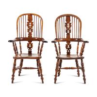 A Near Pair of English Yew and Elm Windsor Chairs
