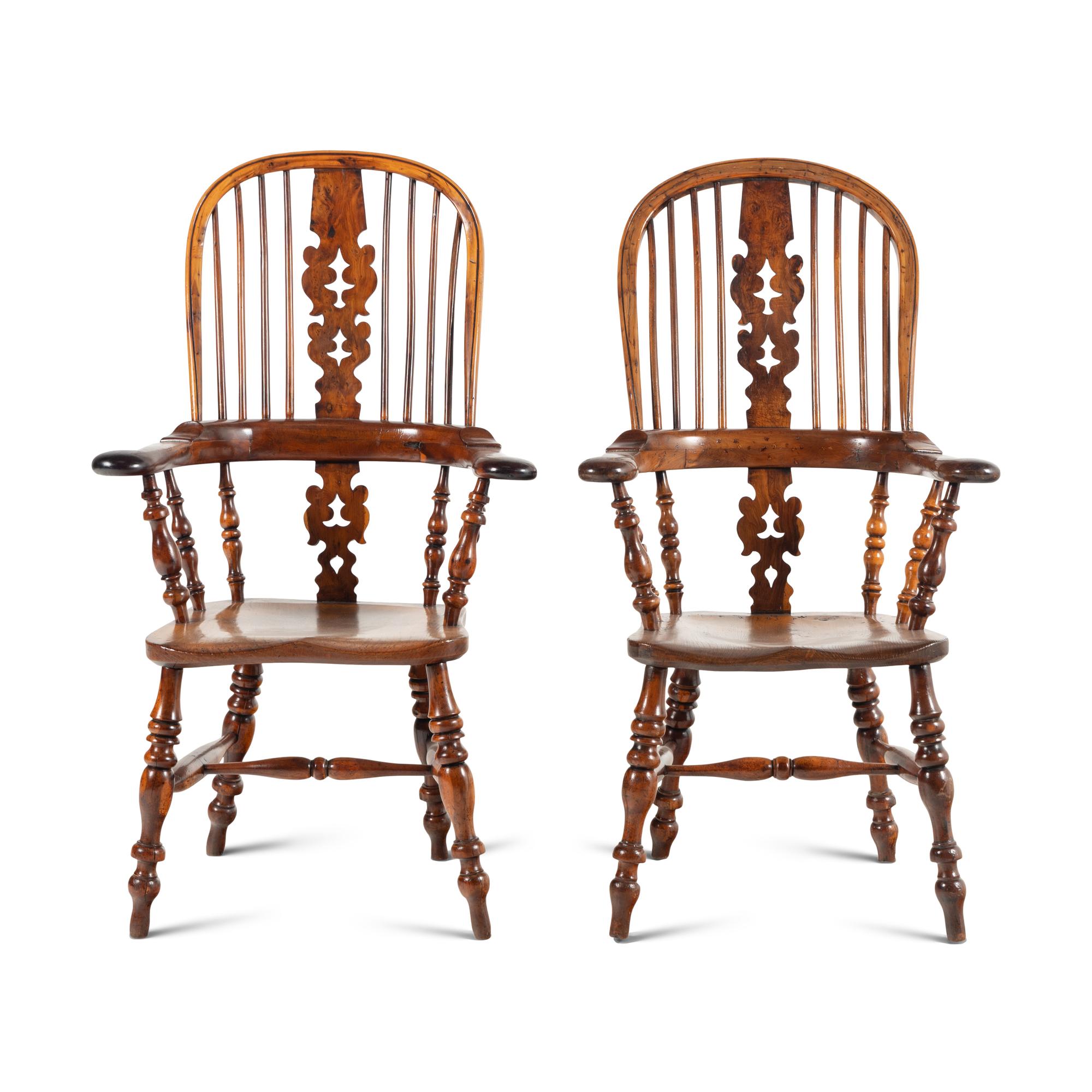 A Near Pair of English Yew and Elm Windsor Chairs