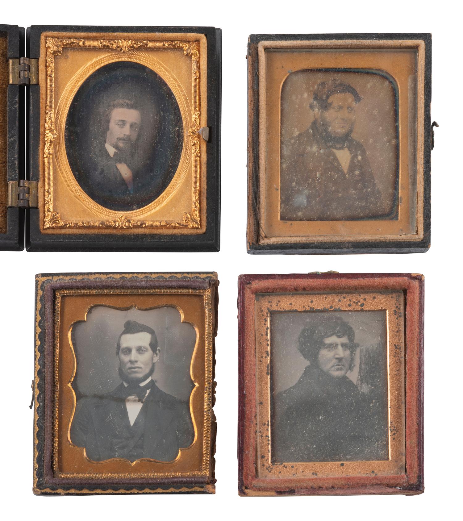[EARLY PHOTOGRAPHY]. 19 ninth plate daguerreotypes of men with interesting hairstyles.