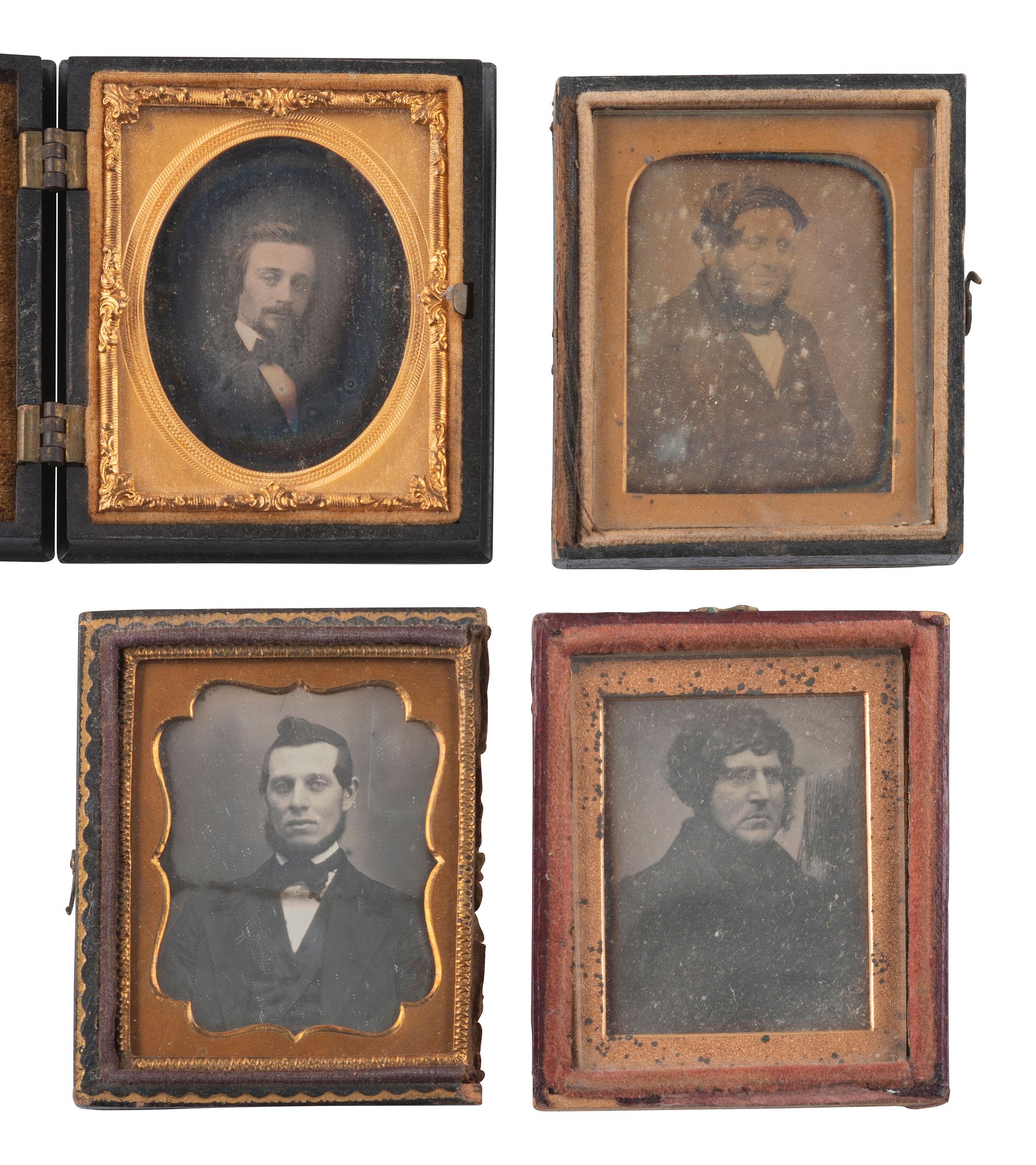 [EARLY PHOTOGRAPHY]. 19 ninth plate daguerreotypes of men with interesting hairstyles.