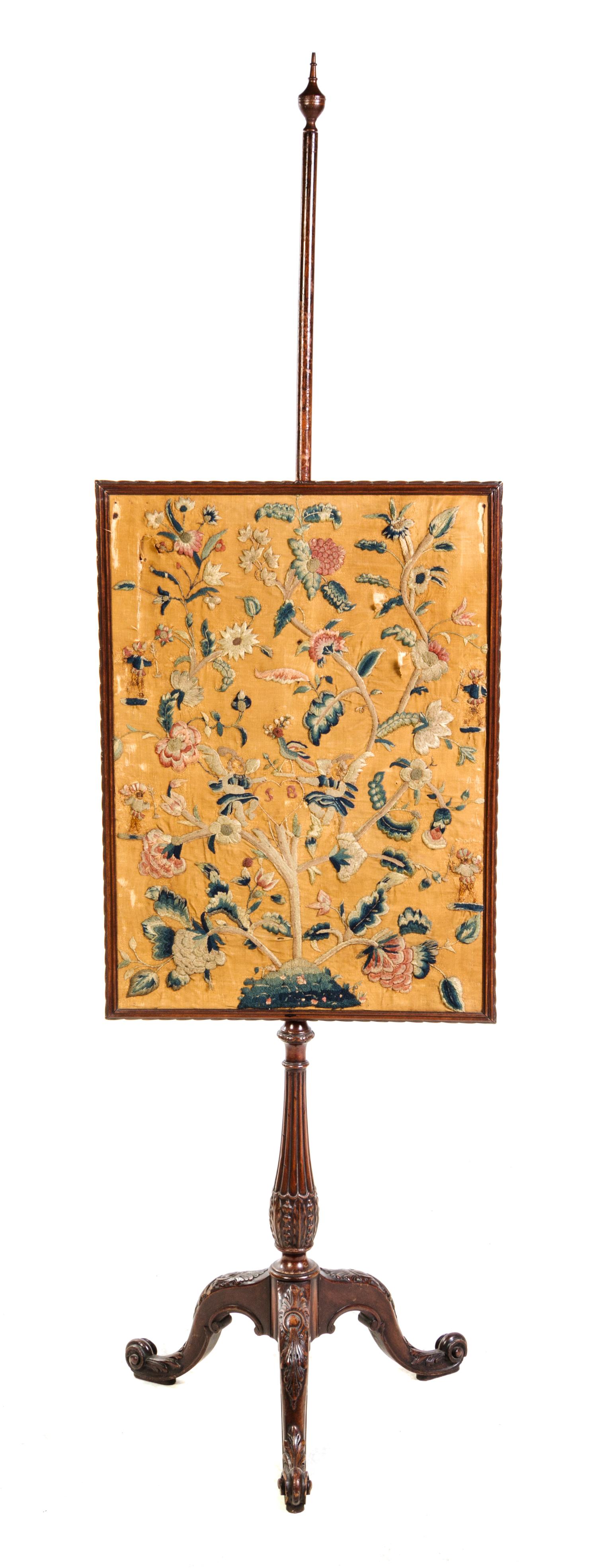 A George III Mahogany Pole Screen Height 70 inches. — 18TH CENTURY