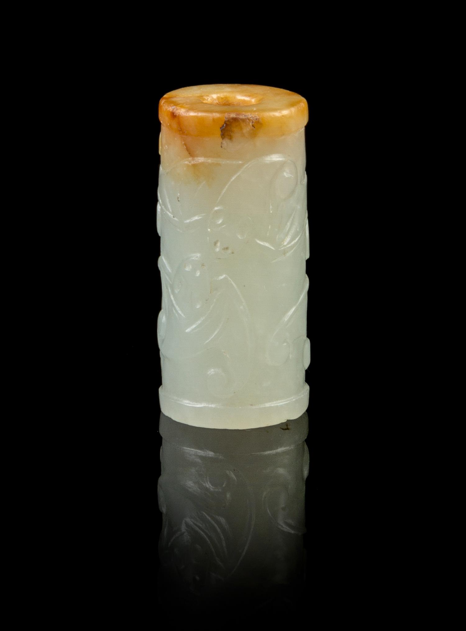 A Chinese Jade Cylindrical Bead 18TH/19TH CENTURY Length 1 1/4 inches. — 18TH/19TH CENTURY