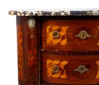 A Pair of Louis XV/XVI Transistional Style Parquetry Inlaid Marble Top Side Cabinets — 20TH CENTURY