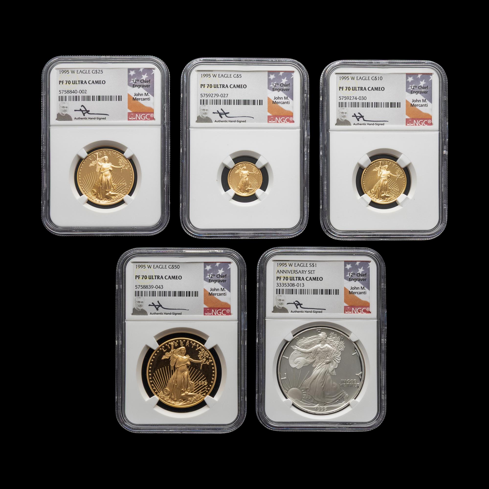 A 1995-W Gold and Silver Eagle 5 Coin Proof Set [NGC PF70 Ultra Cameo: John Mercanti Signed Labels]