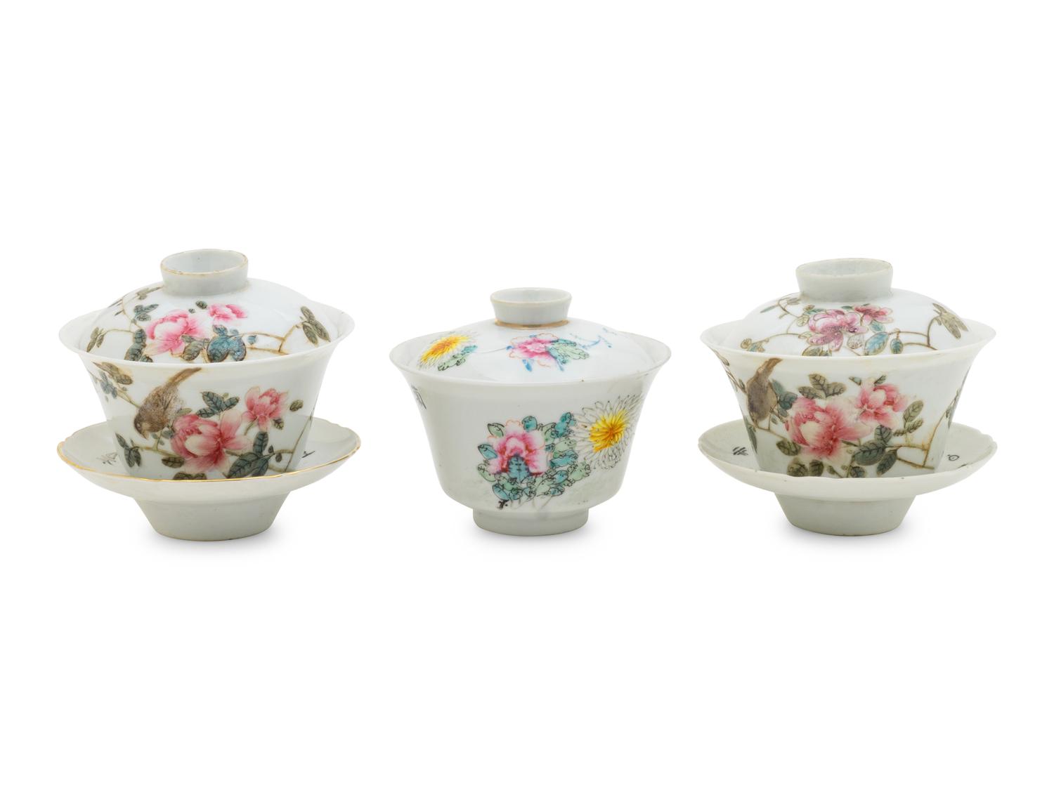 Three Chinese Famille Rose Porcelain Teacups