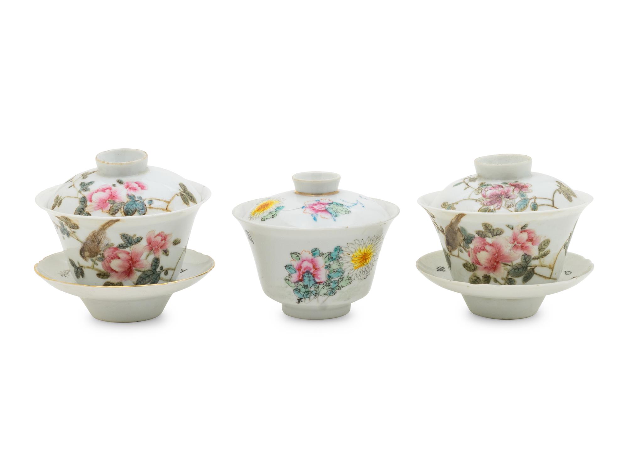 Three Chinese Famille Rose Porcelain Teacups