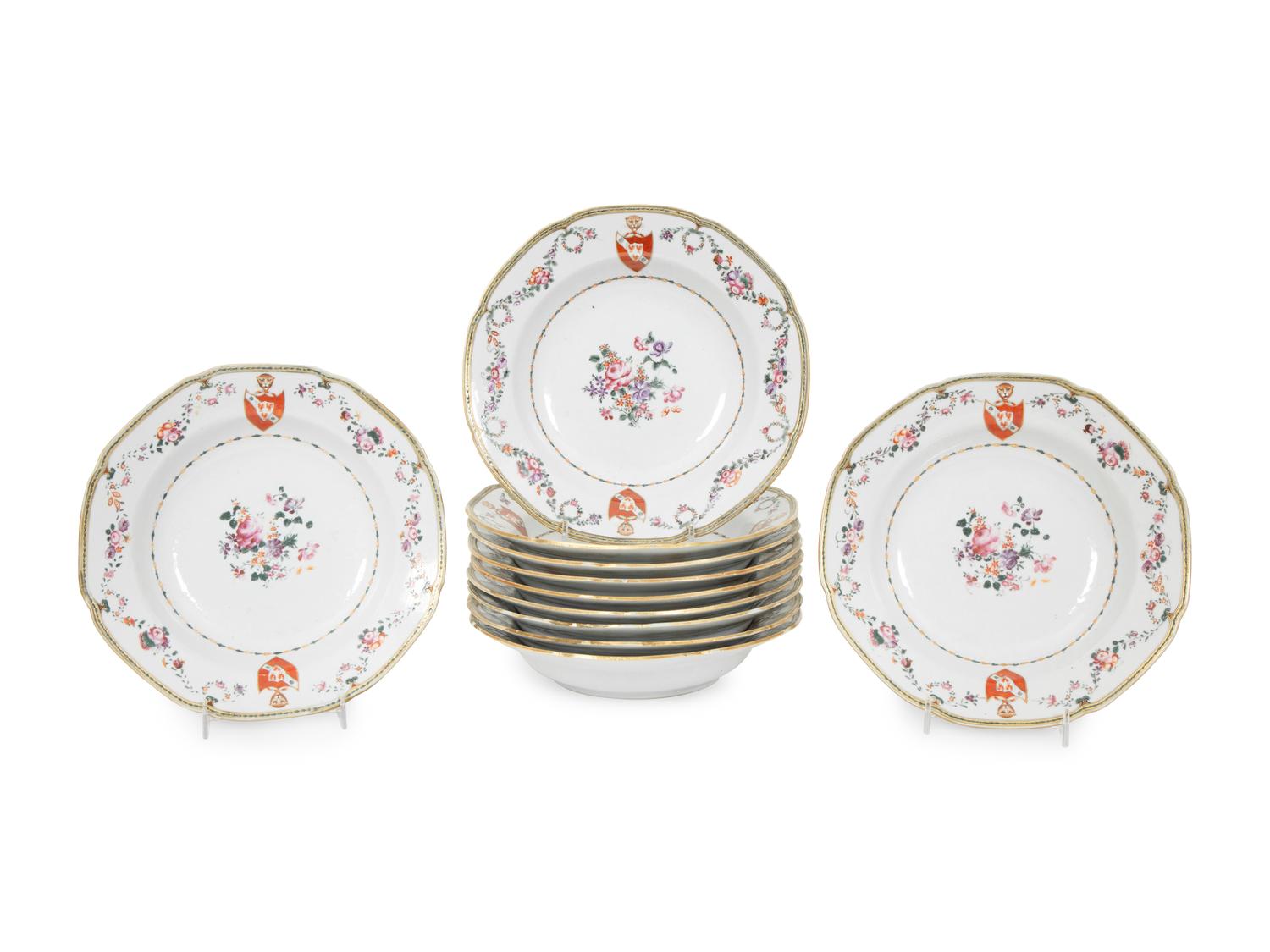 Eleven Chinese Export Porcelain Armorial Plates