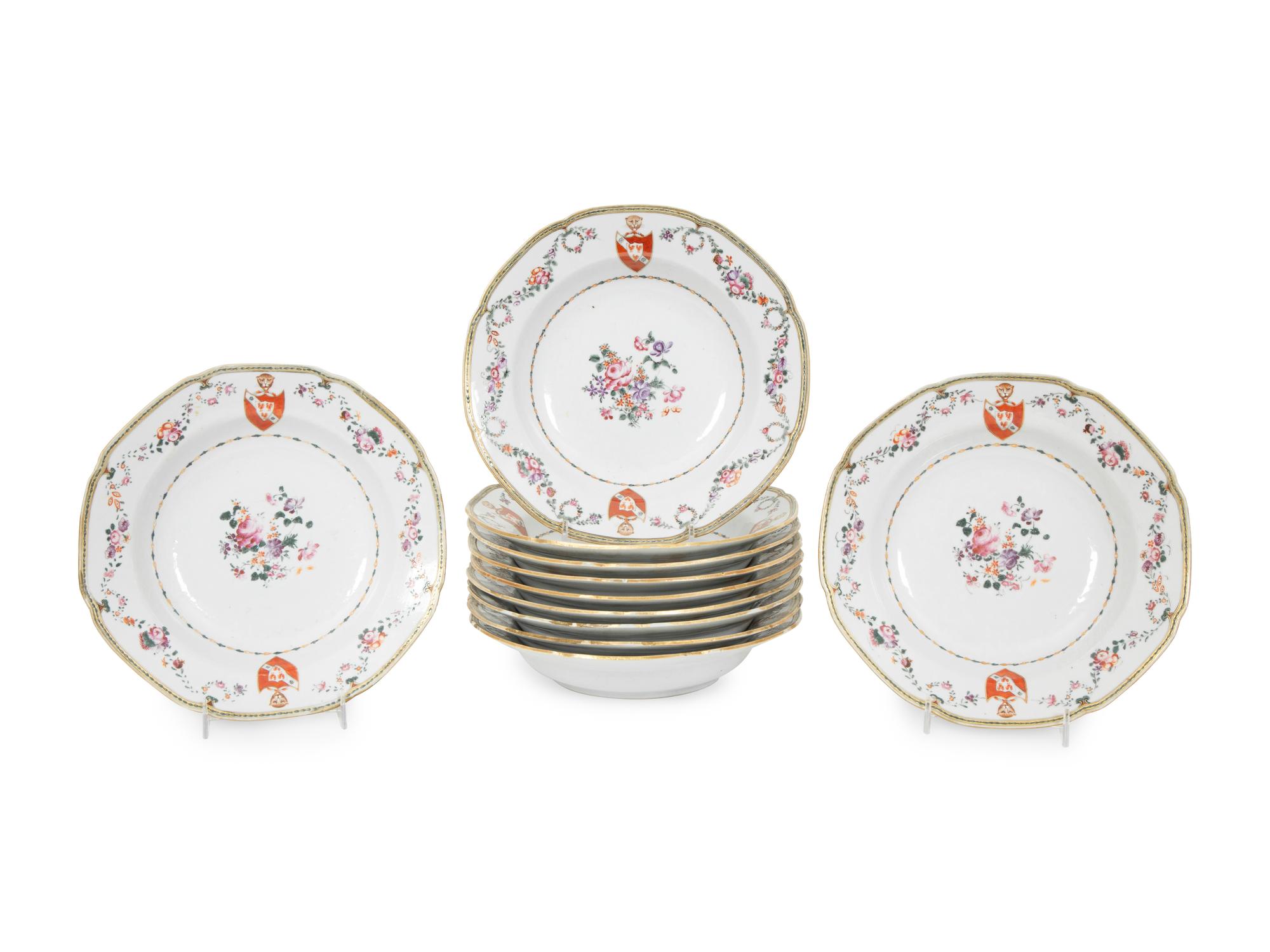 Eleven Chinese Export Porcelain Armorial Plates