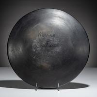 Blackware Pottery Plate, with Repeating Feathers