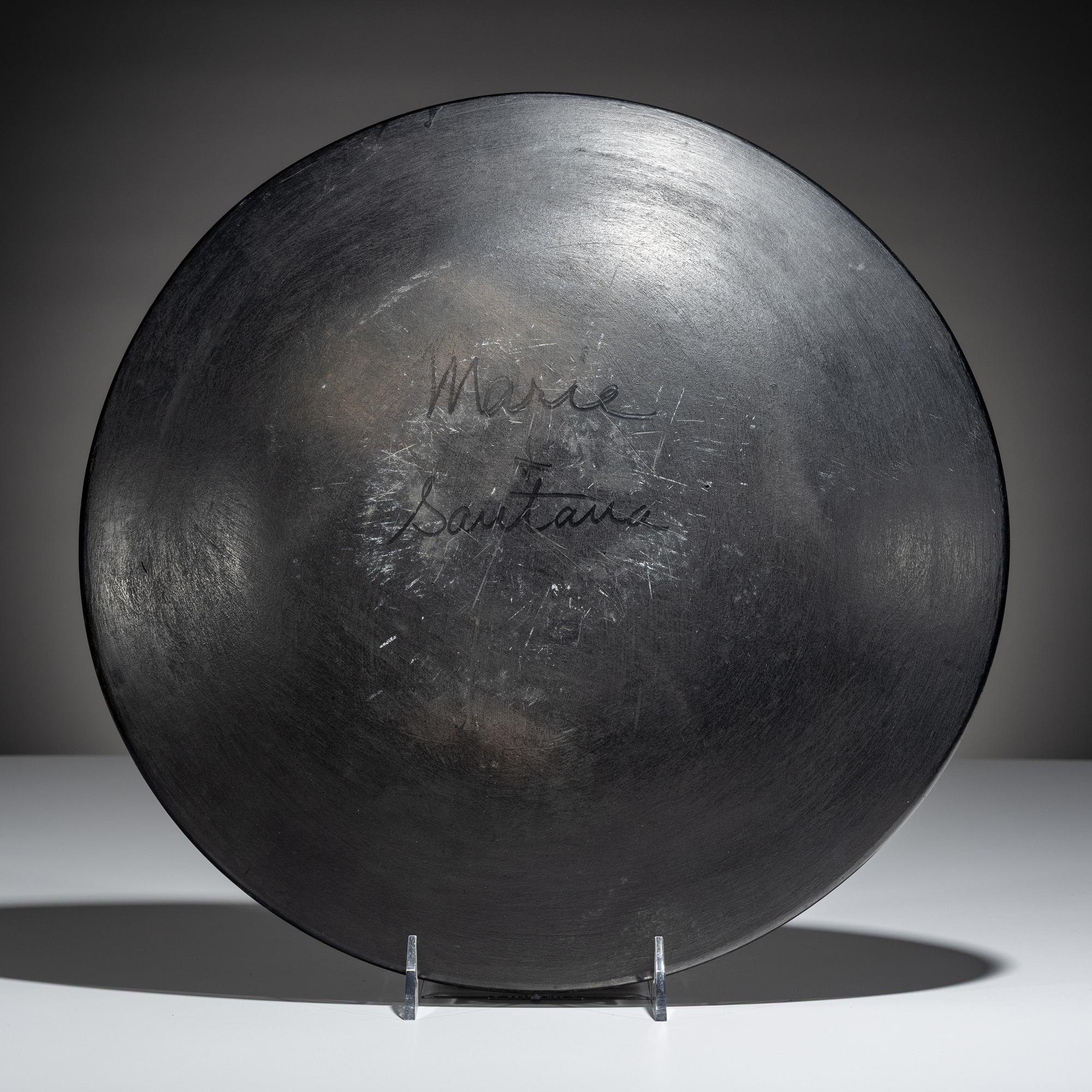 Blackware Pottery Plate, with Repeating Feathers