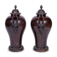 A Pair of Neoclassical Style Patinated Bronze Covered Urns
