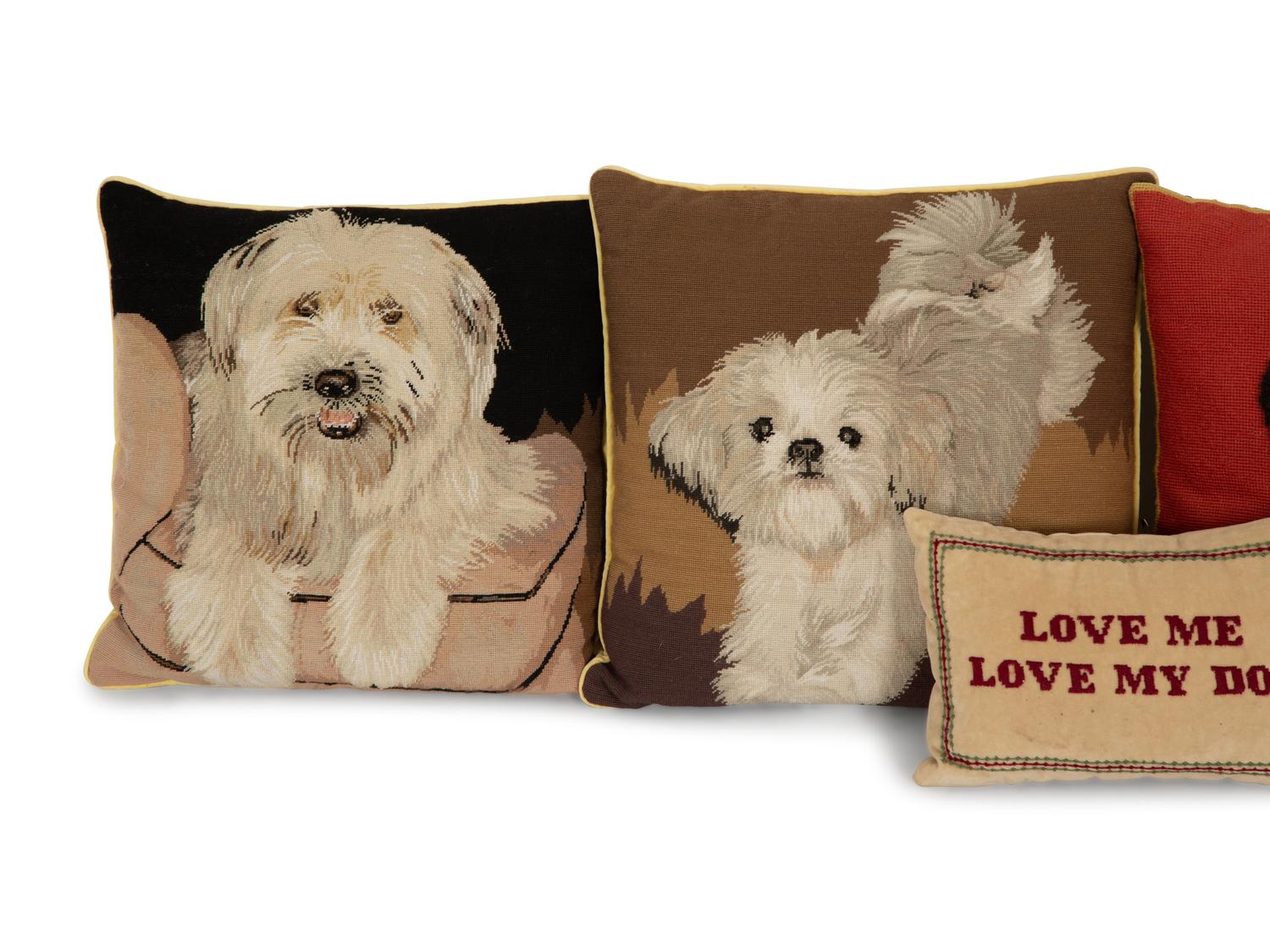 Five Needlwork Cushions Featuring Dogs — 20th Century